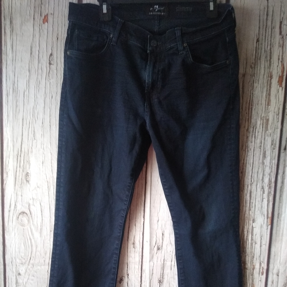 7 For All Mankind Men's 32x28 Dark Blue Denim The Slimmy Straight Slim Fit Jeans